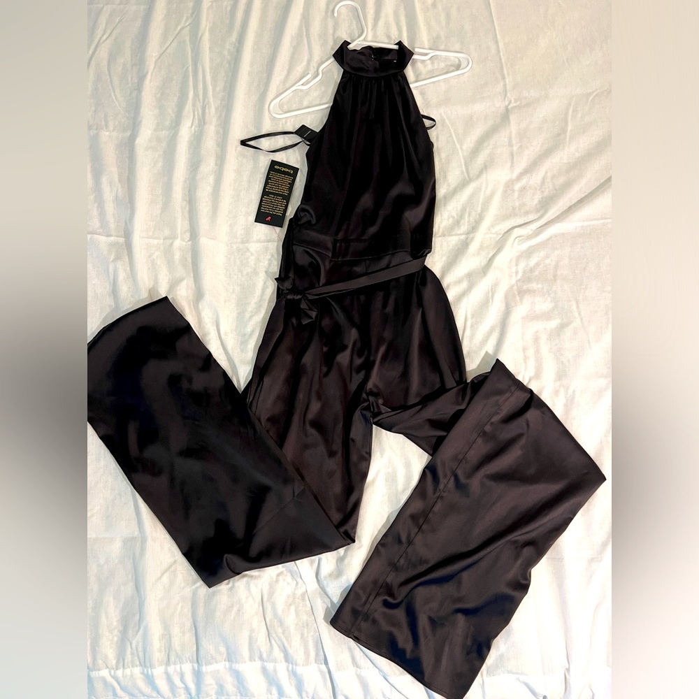Bebe NWT Black Satin Jumpsuit - Size 2
